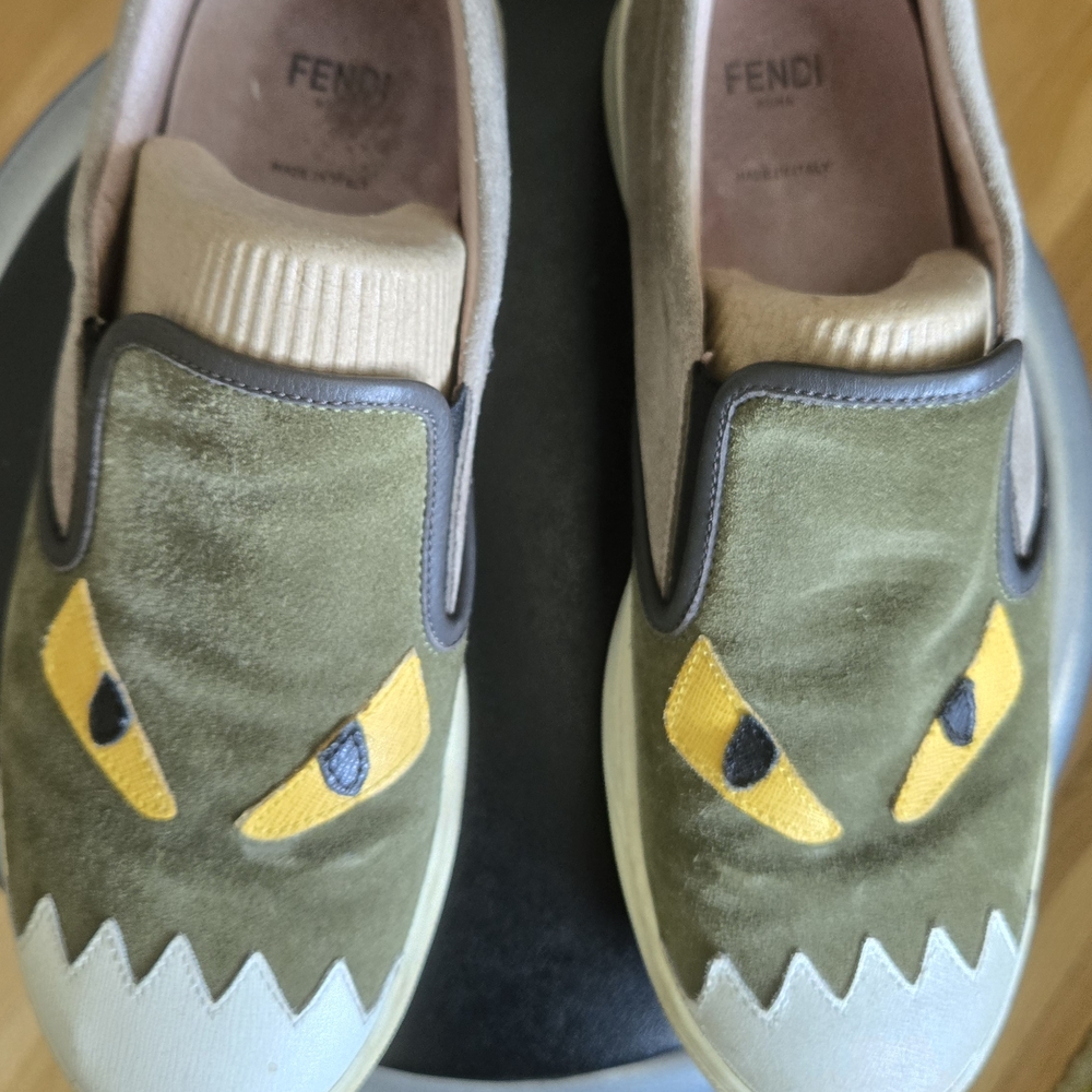 Fendi Olive Monster Slip-On Sneakers
